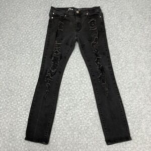 Argonaut Jeans Mens 32x29 Black Ultra Slim Skinny Ripped Denim Stretch Punk Rip